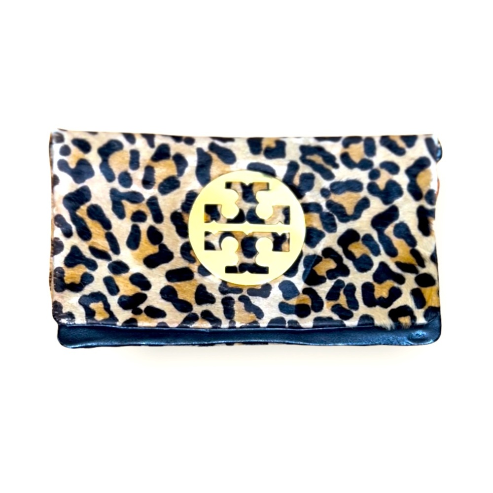 Tory Burch Leopard Print Clutch with Gold Logo